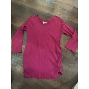 Planet Motherhood Womens Large Berry Pink Ruched Maternity Long Sleeve Top